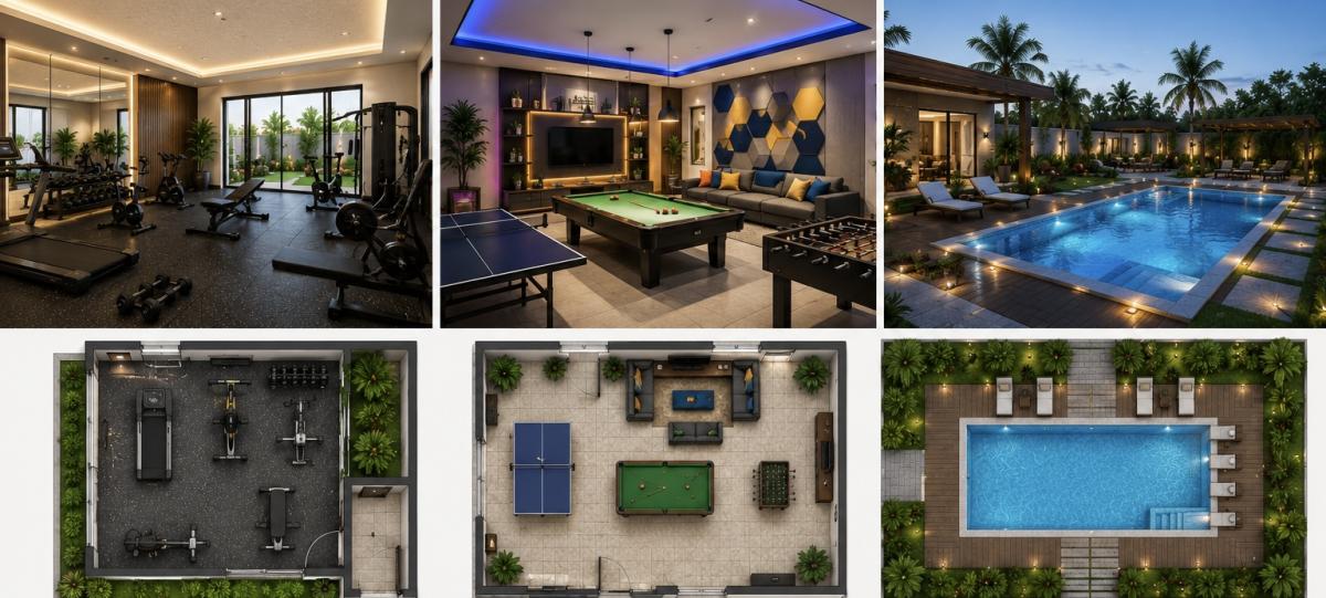 🌴 Grande villa moderne avec piscine, salle de gym et jardin pour enfants